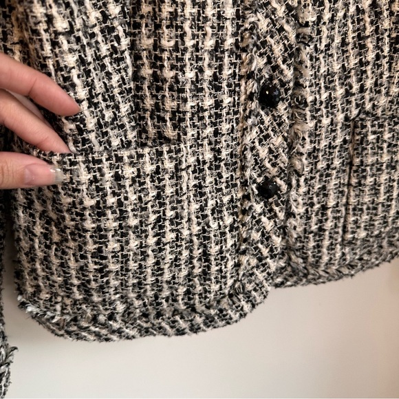 Vintage Kate Hill Tweed Button Front Jacket Black Cream - Picture 6 of 9